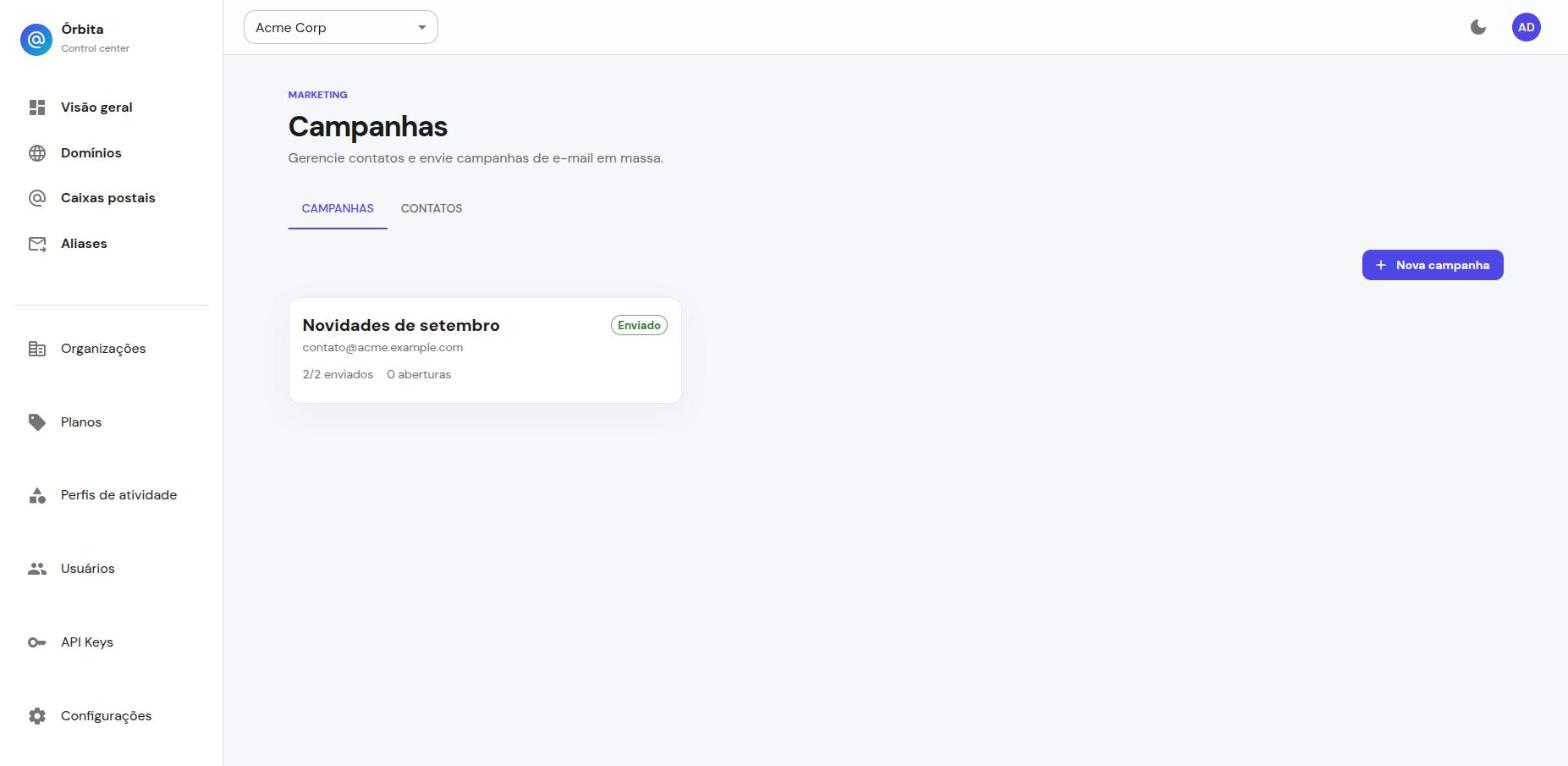 Tela de campanhas do Órbita mostrando uma campanha enviada